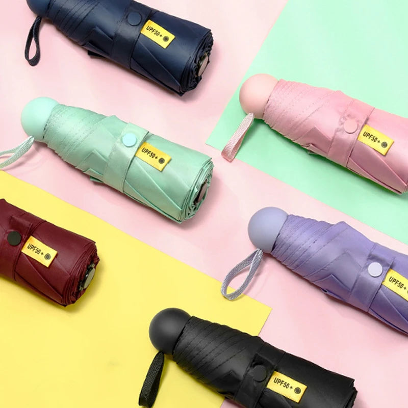 Wholesale 5 Fold Pocket Mini Umbrella Sun Flat Mini Sunshade Umbrella