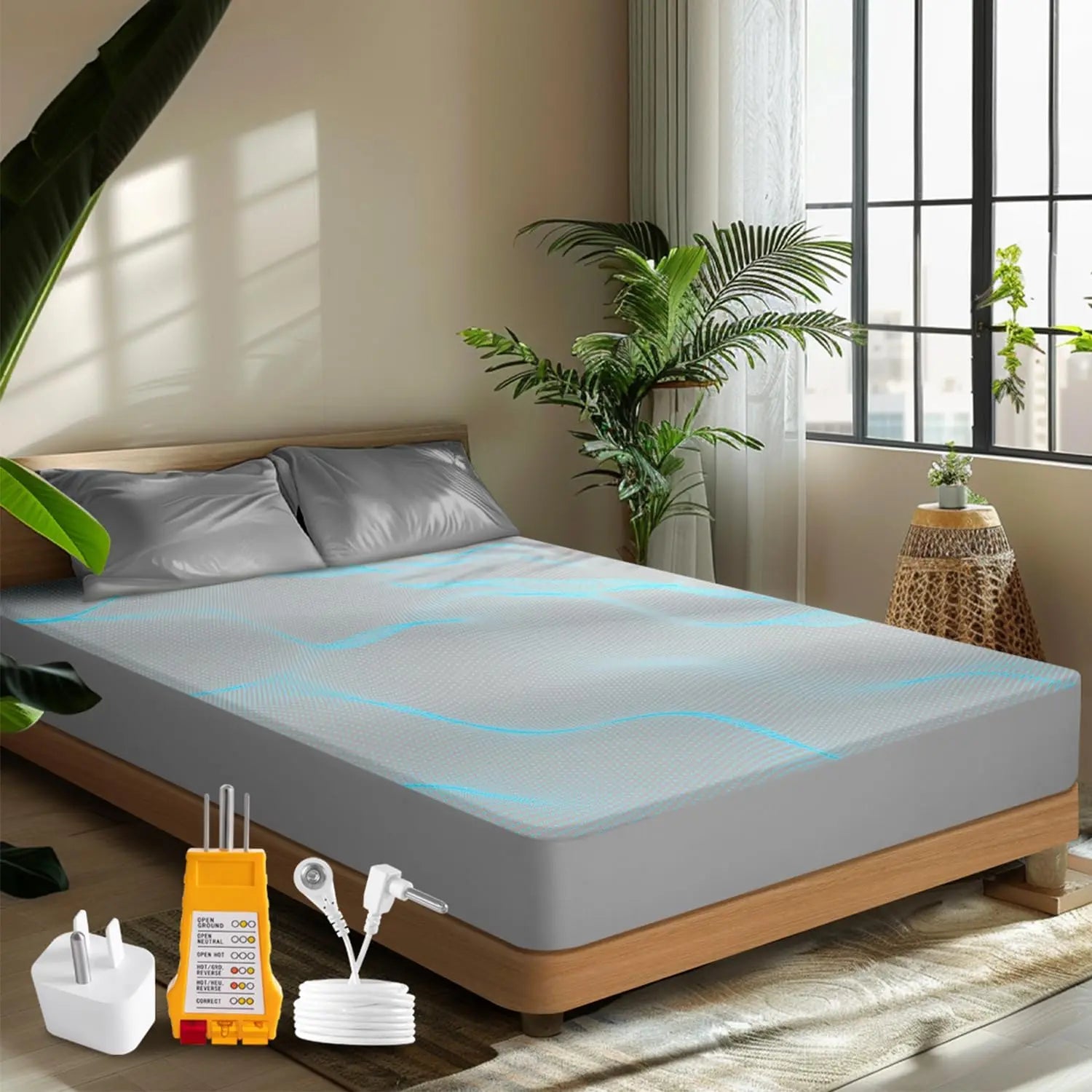 HeGuo Grounding Sheets 95% Organic Cotton+ 5% Pure Silver Fiber Grounded Fitted Sheets With Grounding Cord