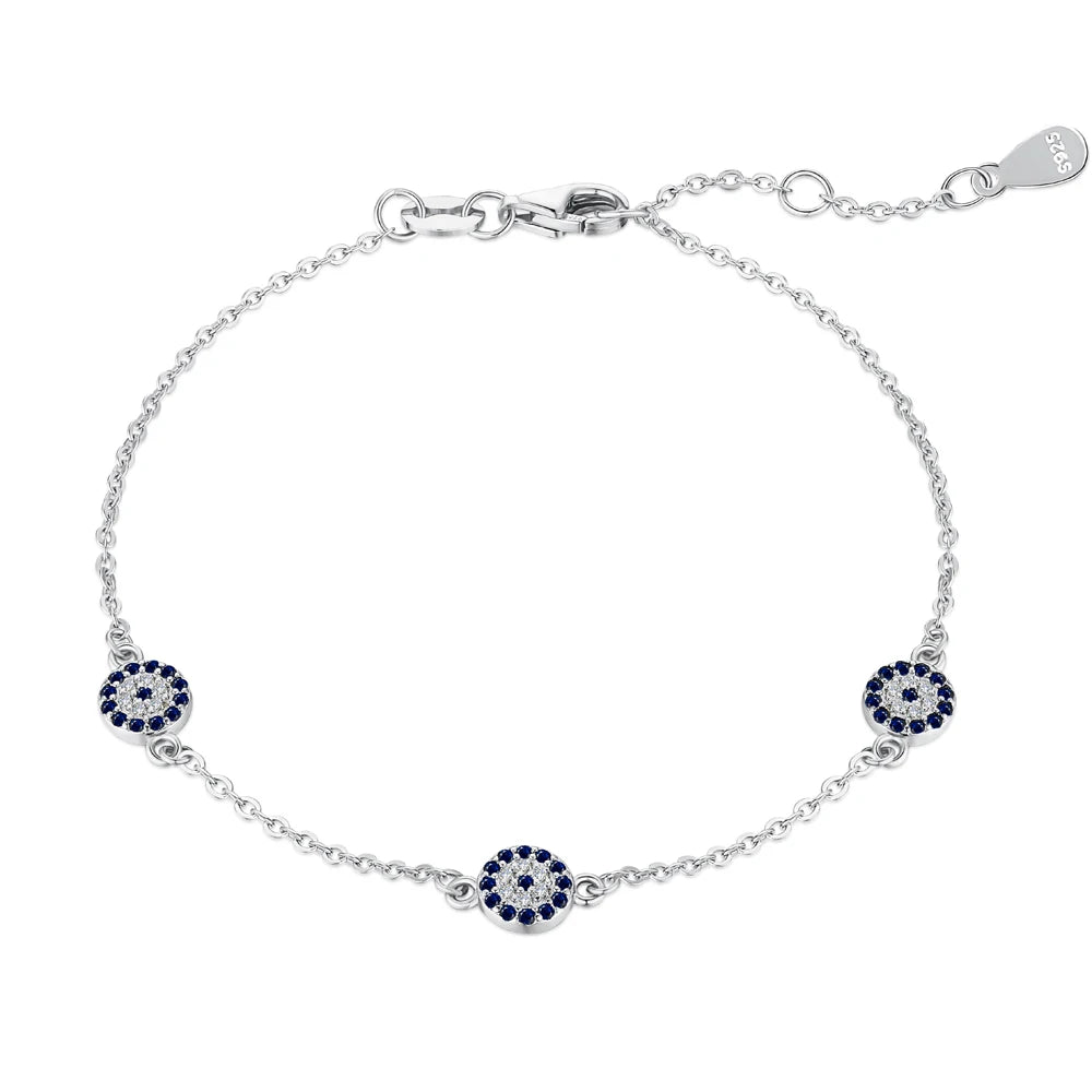 Dylam Cz Cubic Zirconia Bracelets Bangles Blue Devil Eye Link Chain 925 Silver 18K Gold Plated Diamond Bracelet for Girl Women