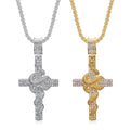 Exquisite Stainless Steel Gold Plated Cross Zircon Beads Pendant Necklace for Men Women Classic Catholic Holy Jewelry