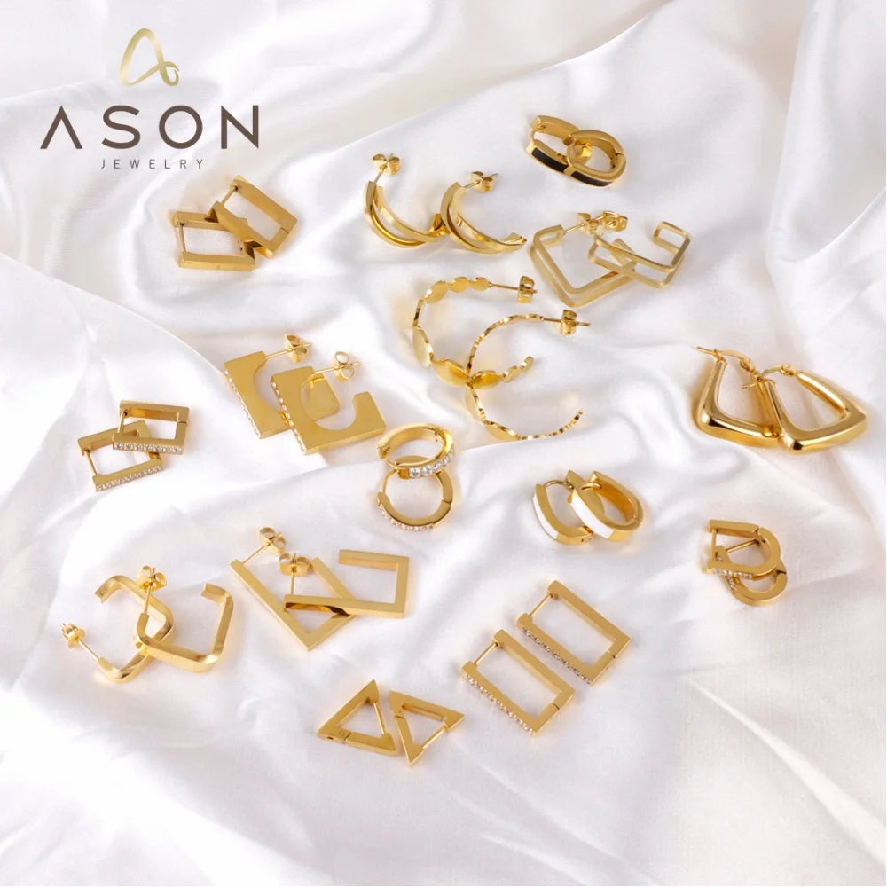 Ason Jewelry Tarnish Free Hoop Earrings Women Geometric Gold Plated Stainless Steel Hoop Earrings Set Gold Thick Hoop Earrings