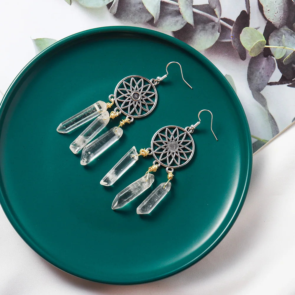 High-quality Crystal Jewelry Single Crystal Earrings Dream Catcher Earrings Crystals Healing Stones