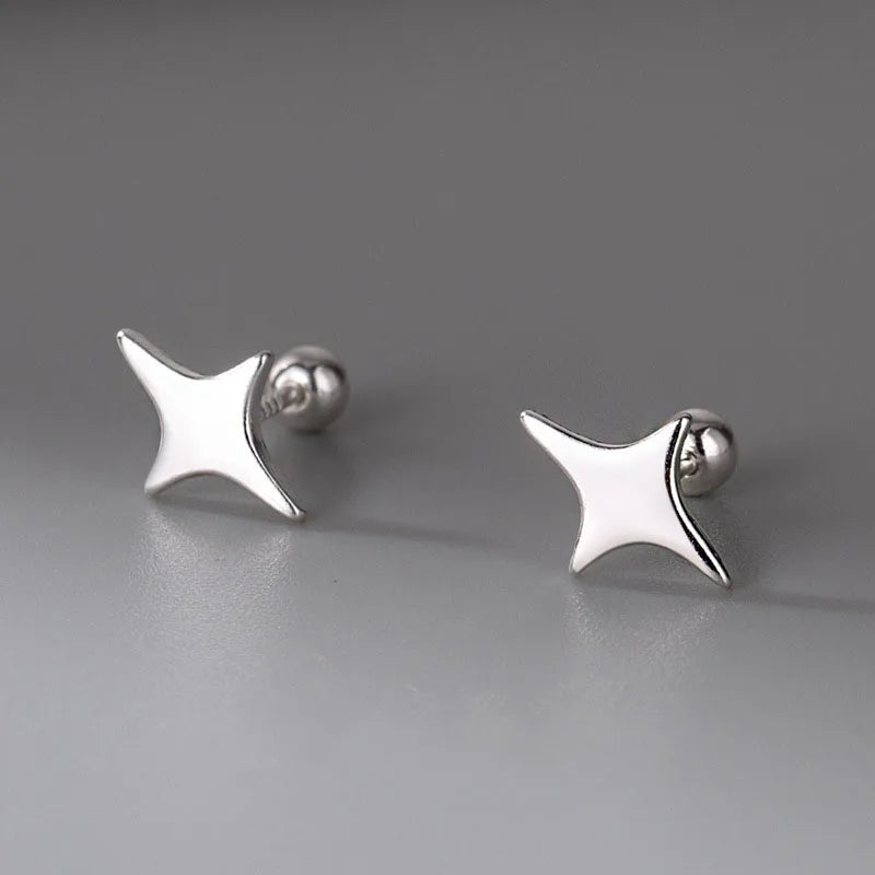 Fashion Simple 999 Sterling Silver Star Screw Back Stud Earring Star Cartilage Earrings for Women Girl Children Gifts
