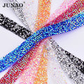 JUNAO 5 Yards*15mm Black Silver Rhinestone Chain Trim Factories Resin Ribbon Hot Fix Crystal Trim for Garment Accessories