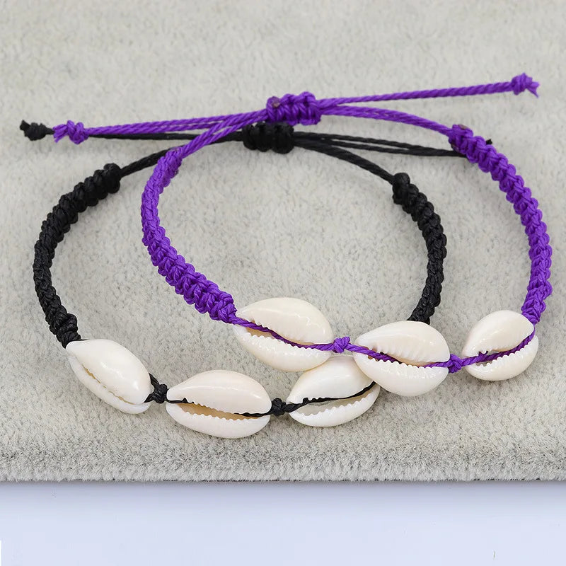 Summer Boho Beach Jewelry Handmade Natural Sea Shell Bracelets Hand Woven Braided Adjustable Cowrie Shell Bracelet