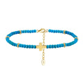 ACME 925 Silver Turquoise Gemstone Anklet Holiday Bracelet Bead Dainty  Anklet with Cross Accent Stack Beach Jewelry for Girl
