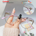 New Retro Trendy Metal Frame Eyewear Fashionable Personalized Men's and Women's Flat Anti Blue Light Blocking Reading Glasses