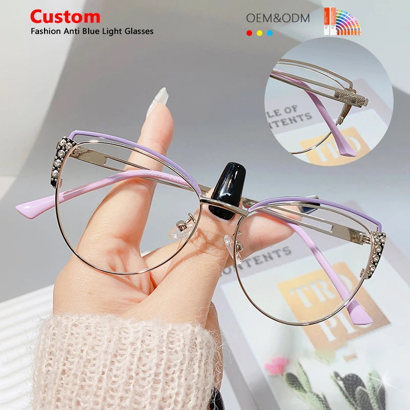 New Retro Trendy Metal Frame Eyewear Fashionable Personalized Men's and Women's Flat Anti Blue Light Blocking Reading Glasses