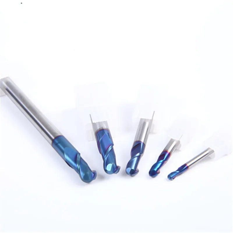 HRC65 HRC68 2F  1mm 1.5mm 2mm 3mm 4mm 5mm 6mm 8mm 10mm 12mm 16mm Nano Carbide Metal Coating Nano Blue Carbide Ball Nose End Mill