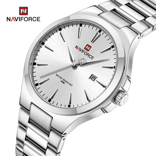NAVIFORCE 9214 SW Silver Big Dial Casual Quartz Watches for Men Waterprppf Luminous Hands Sport Male Wrist Watch Boy Gift Reloj