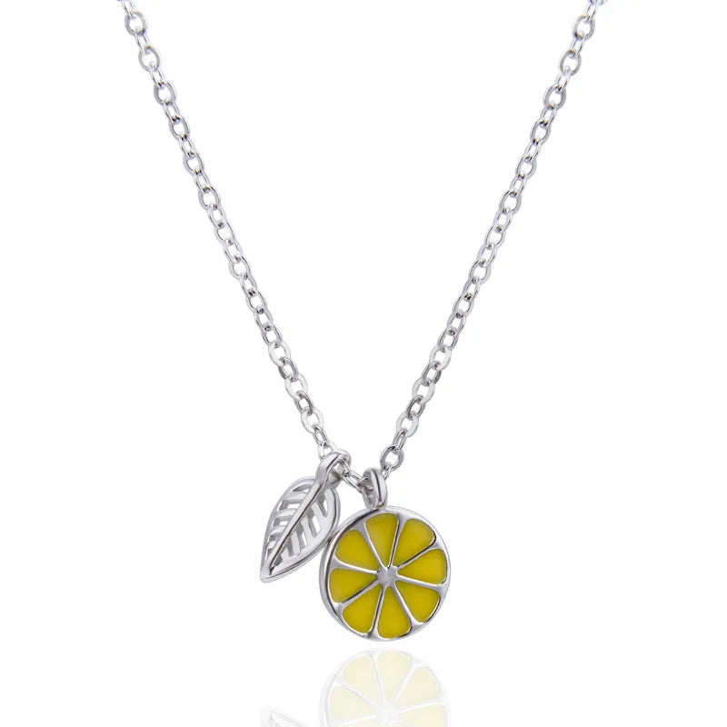 S925 Sterling Silver Classic Lemon Essential Oil Pendant Necklace with Epoxy Design for Engagement Wedding & Anniversary