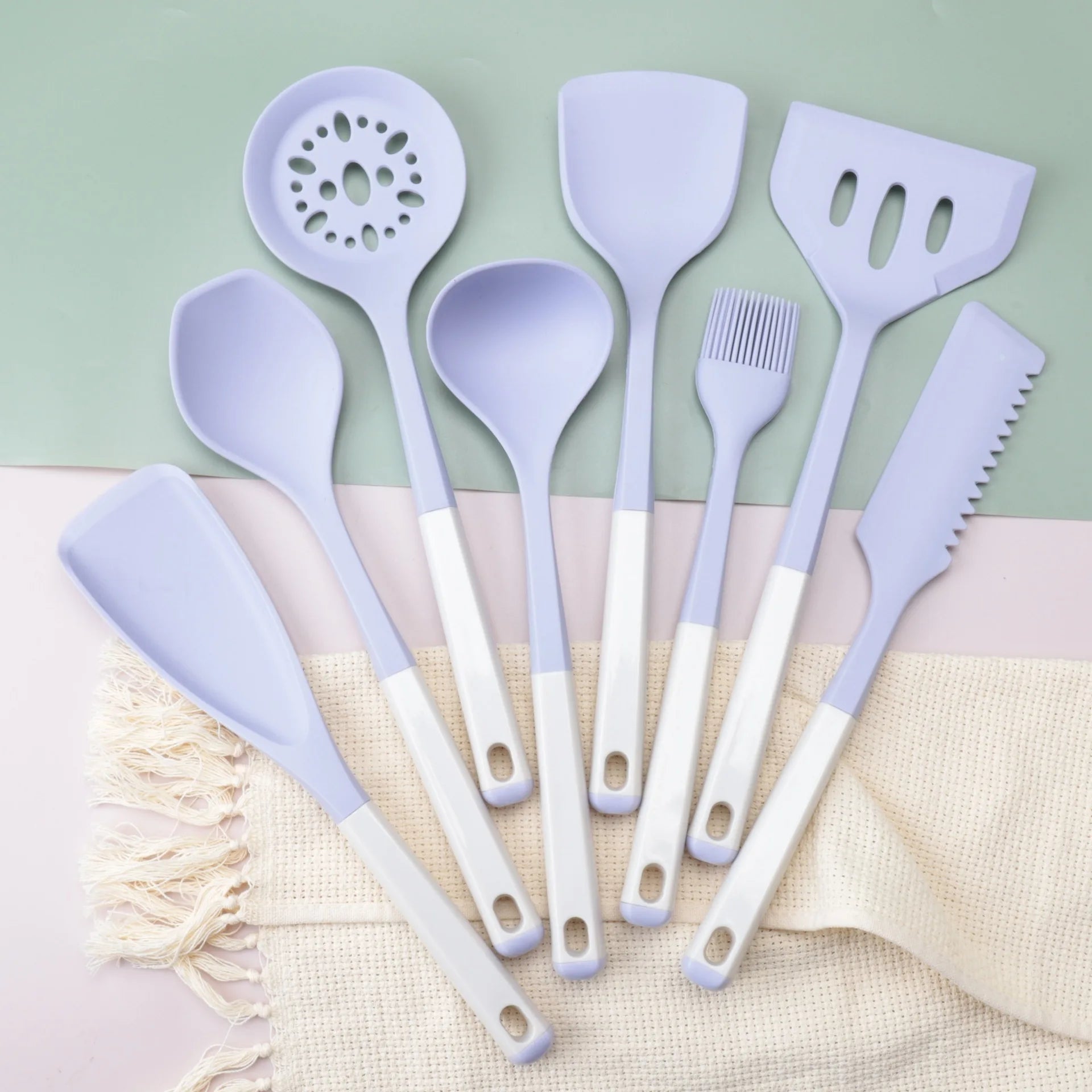 Cross-Border New Silicone Kitchenware Set Non-Stick Stand Cooking Utensils Plastic Spatula Baking Scraper Oil Cooking Tool Sets