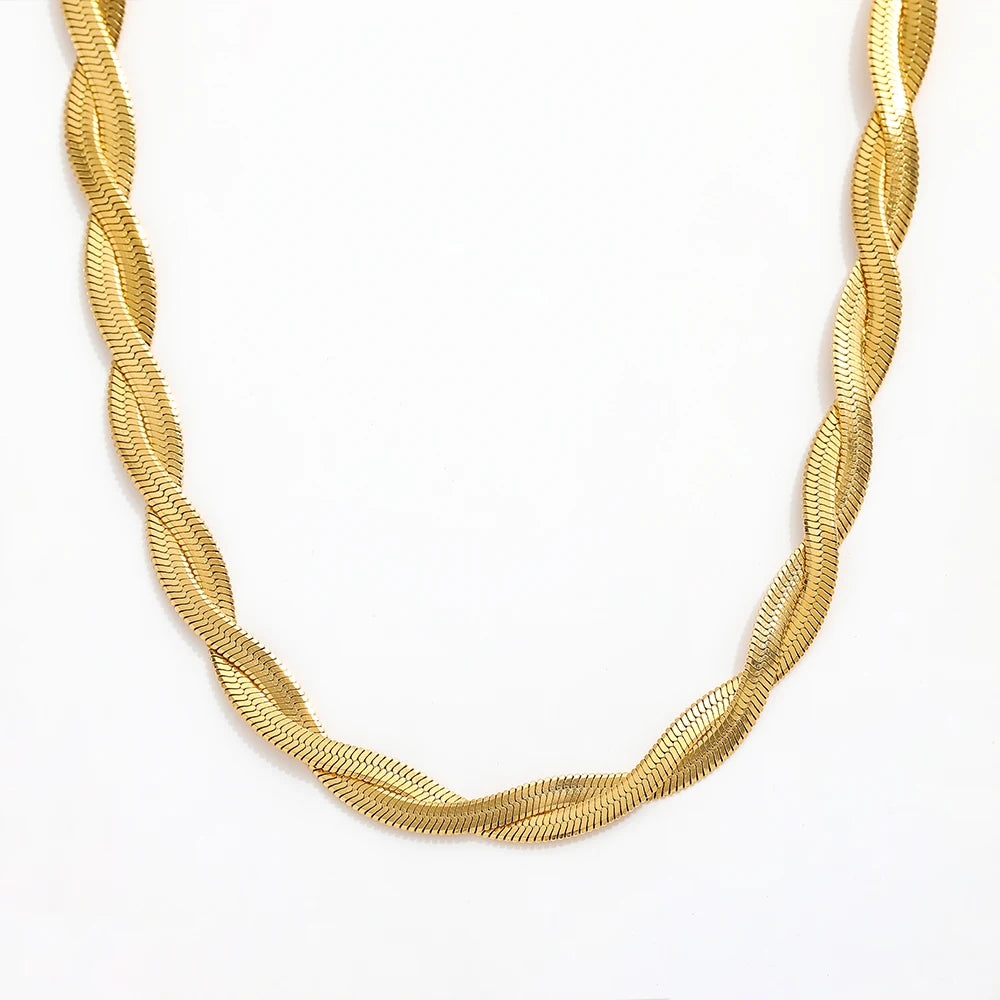 Joolim Jewelry 18K Gold Plated Twisted Snake Chain Necklace Stainless Steel Necklace Trendy Jewelry
