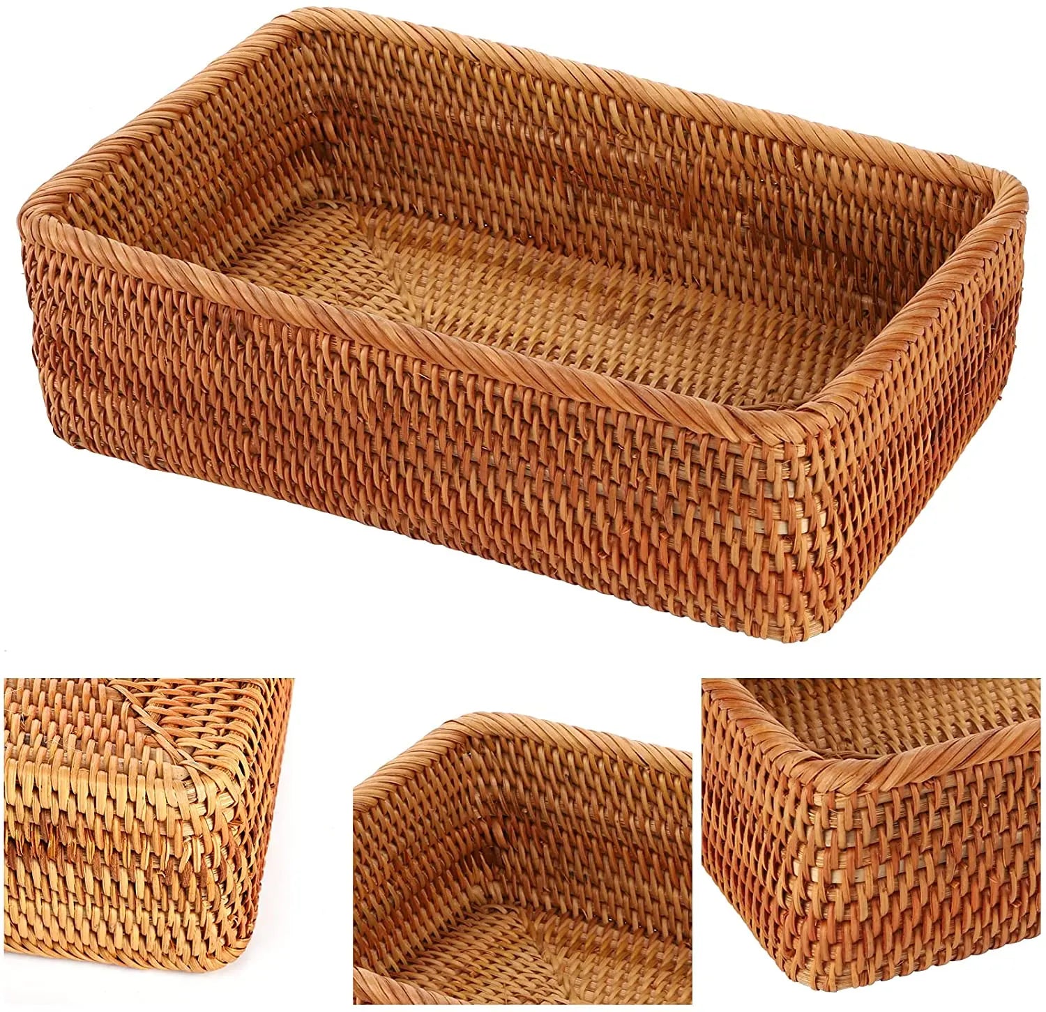 High Quality Handmade 3pcs Rattan Storage Baskets Popular Hot Selling Rectangular Wicker Basket Organizer