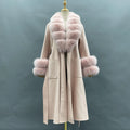Handmade Double Face Fake Fox Fur Collar Coat Wholesale Women Wool Cashmere Fur Coat
