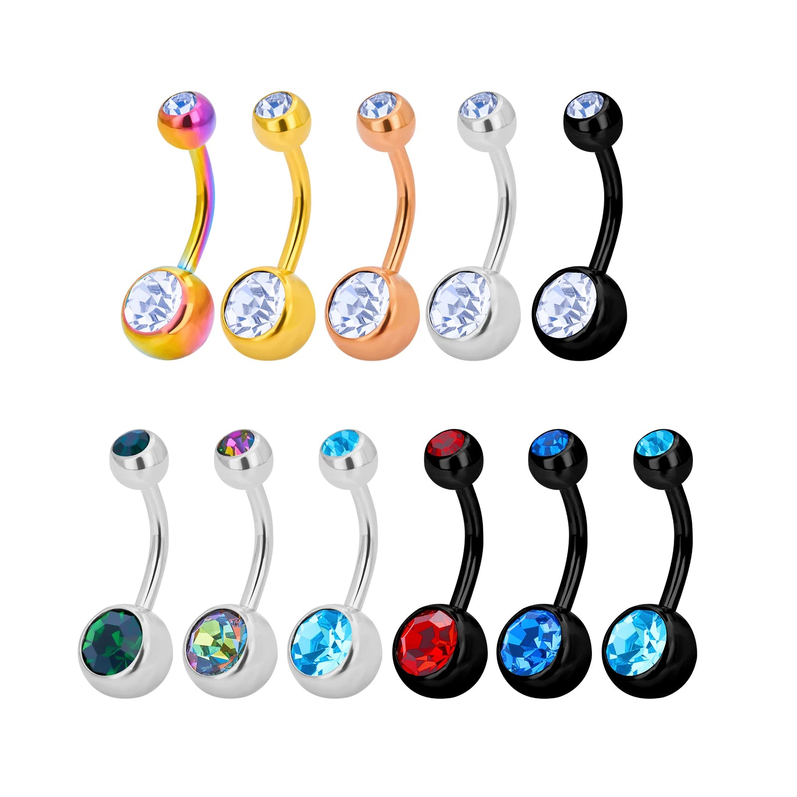 ASTM F136 Titanium Belly Rings 14G Silver Black Color Zircon Inlay Curved Barbell Internal Thread Navel Piercing Jewelry