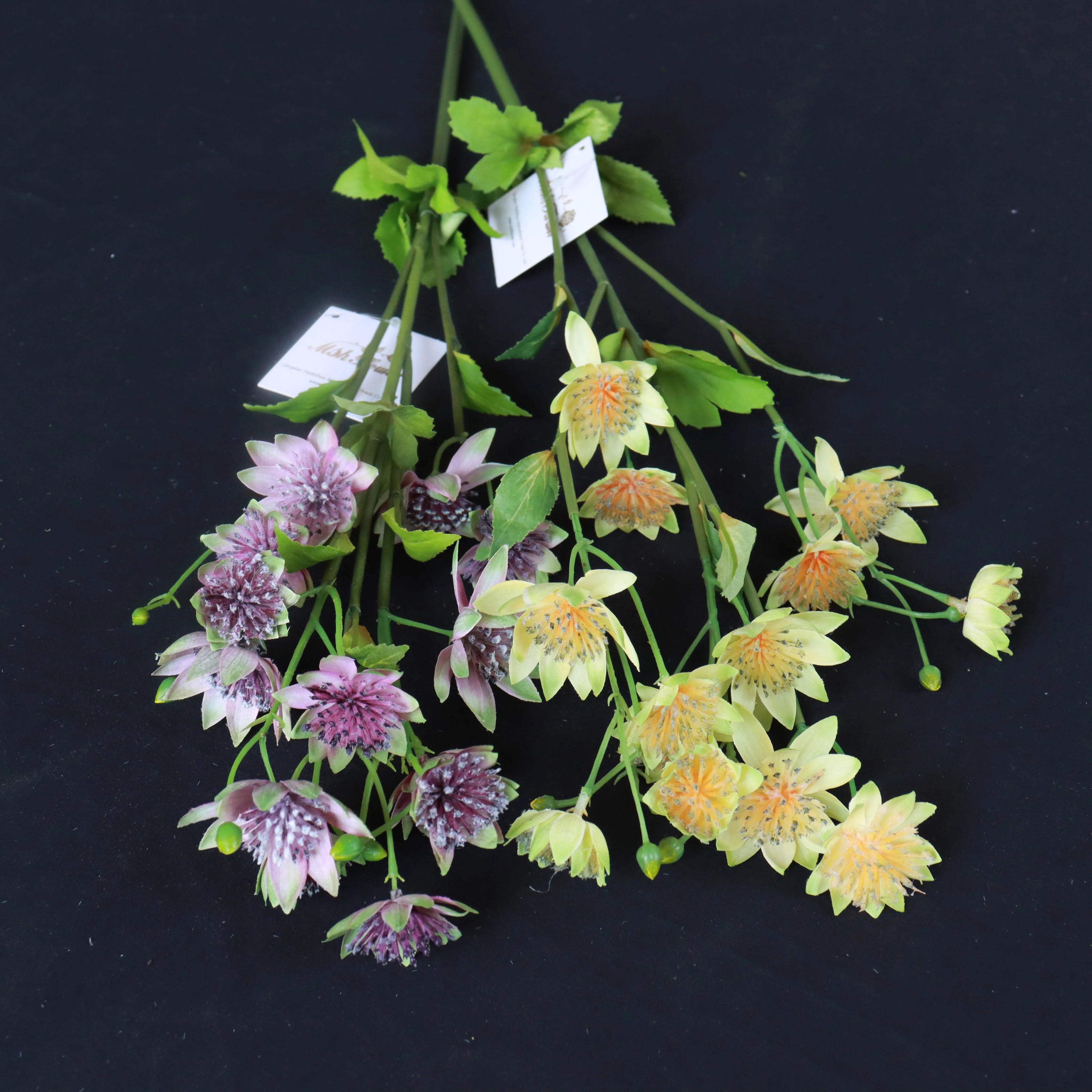 M346 Flower Bouquet Artificial Silk Astrantia Flower Purple Yellow Artificial Daisy Flower for DIY Floral Arrangement Home Decor
