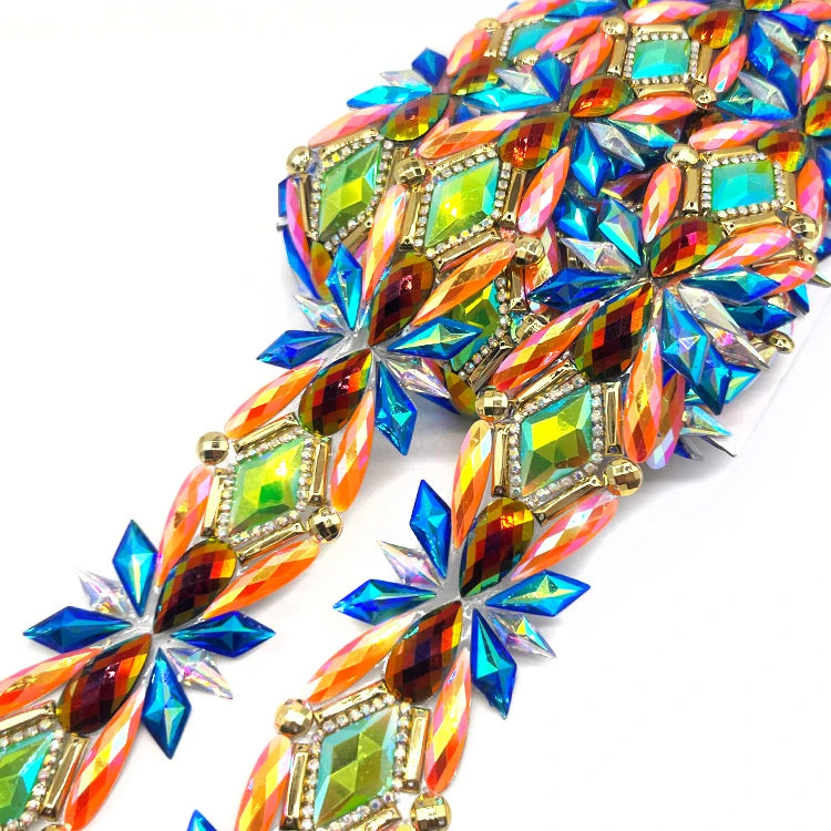 Stock Available Cheap Styles Gemstone Tape Resin Rhinestone Trims for Aruba Carnival Costumes Manufacturer