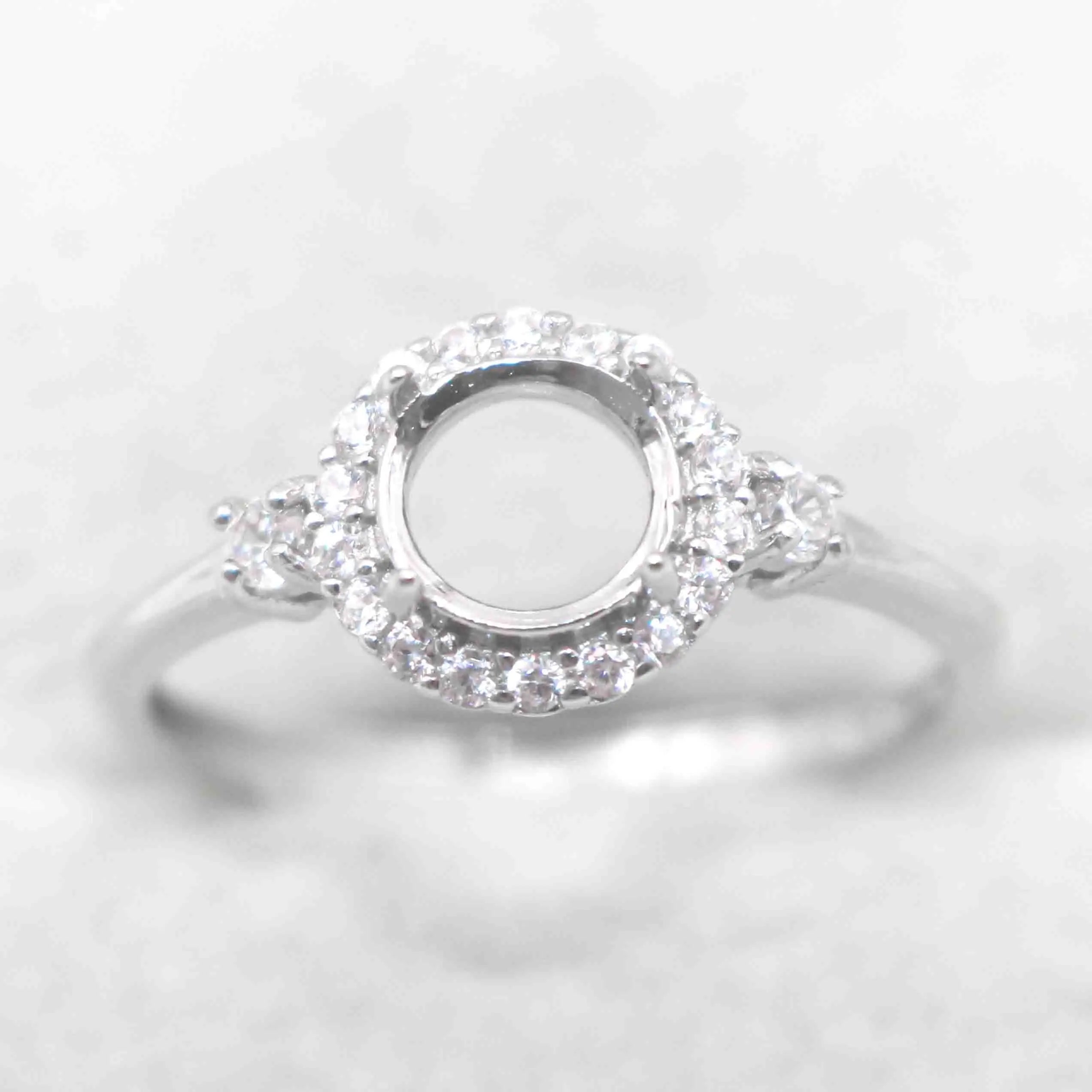 Sterling Silver 5mm/6mm/7mm Semi Mount Ring Frame Empty Blank Support Claws Setting S925 Base Without Center Stone for Inlay DIY