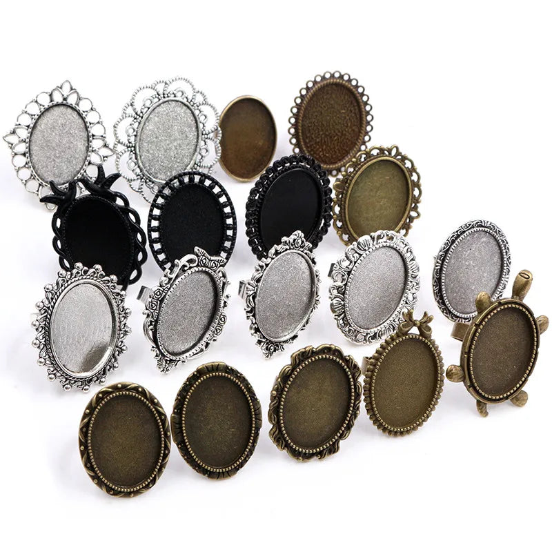5pcs/lot 18x25mm Vintage Brass Oval Adjustable Ring Settings Blank BaseFit 18x25mm Cabochons Rings Bezel Trays Jewelry Findings