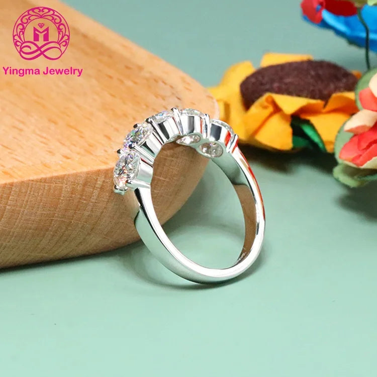 Fine Jewelry Setting 5mm Round Cut Band Engagement Ring 14K White Gold 5 Stone Moissanite Ring Eternity Ring for Wedding