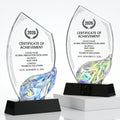 Custom Iridescent Leaf Crystal Trophy Personalized Engraved Glass Plaque Eco-Friendly Modern UV Printed Certificate Achievement