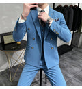 M-4XL New Suit Full Set Men's Korean Version Slim Fitting Solid Color Double Breasted Suit Men's Business Wedding Casual Suits