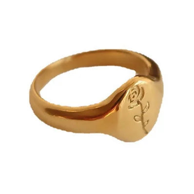 18K Vacuum Plated Stainless Steel Rose Ring Retro Fashion Female Jewelry Accessory