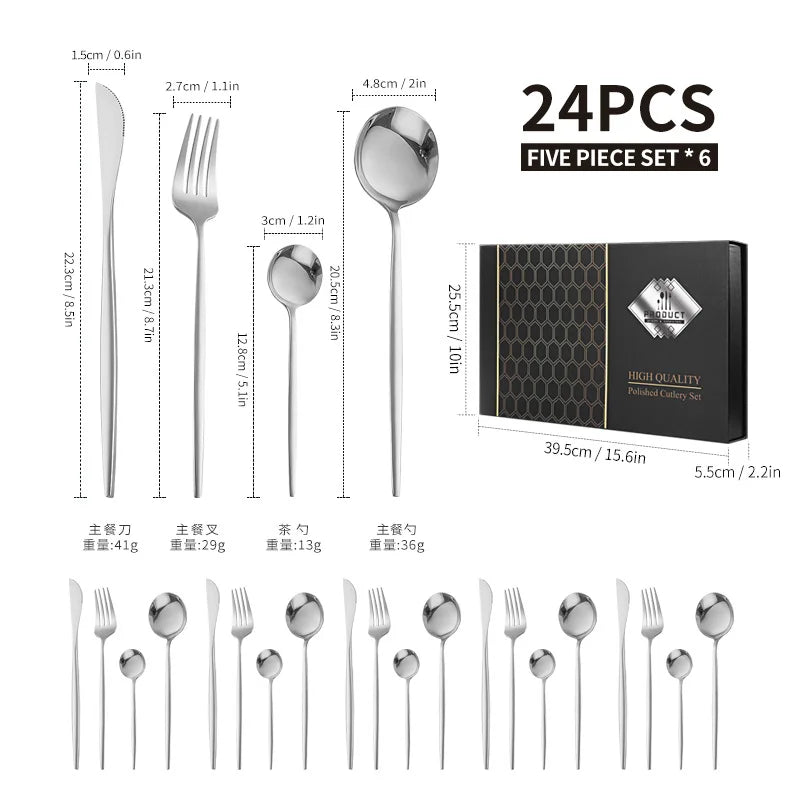 Hot Sale Steak Knife Fork Spoon Silverware Stainless Steel Cutlery 24 Pcs Set Wedding Cutlery Set With Gift Box