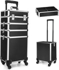 X-BASON Large Storage Cosmetic Rolling Trolley 4-in-1 Makeup Case Traveling Cart Trunk for Makeup Artist