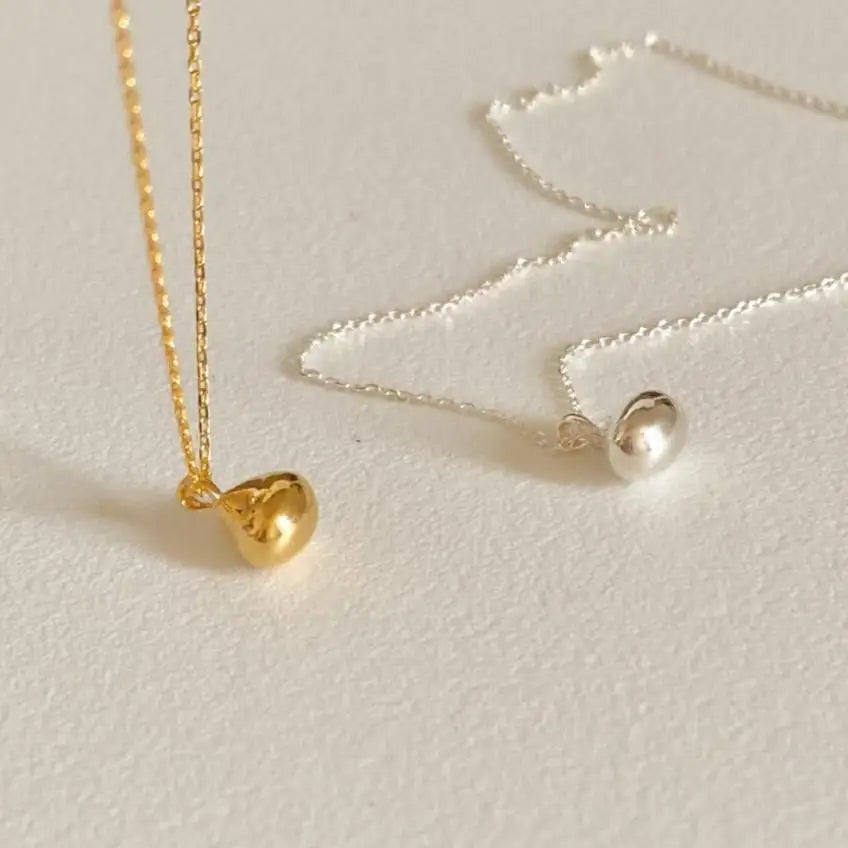 Korean Style S925 Sliver Cone Shape Pendent Necklace High Polished 925 Sliver Ball Shape Collarbone Necklace