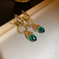 Geometric 925 Silver Exaggerated Emerald Hook Earrings Flower Luxurious Earrings Green Crystal Water Drop Earrings for Woman