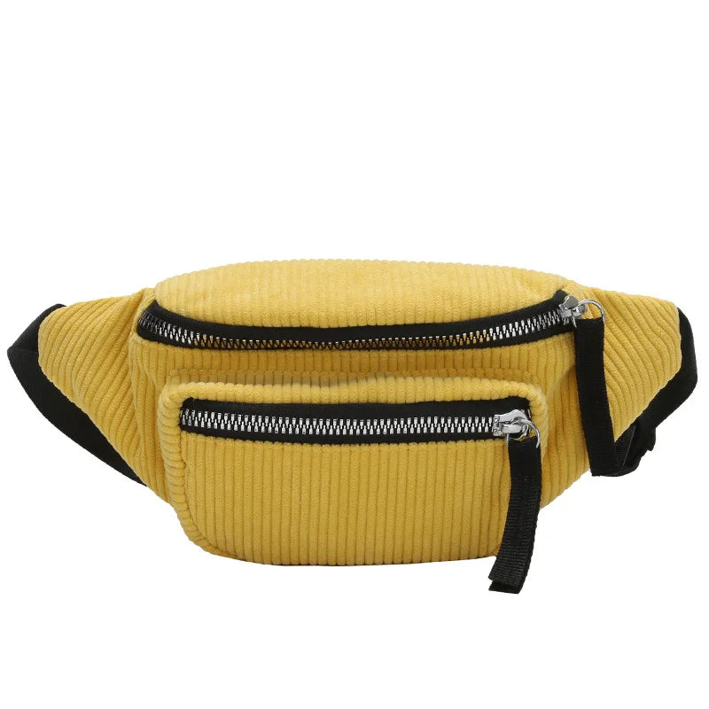 In Stock Kids Mini Soft Corduroy Fanny Pack Zipper Closure Lightweight Fashion Waist Bag for Boys Girls