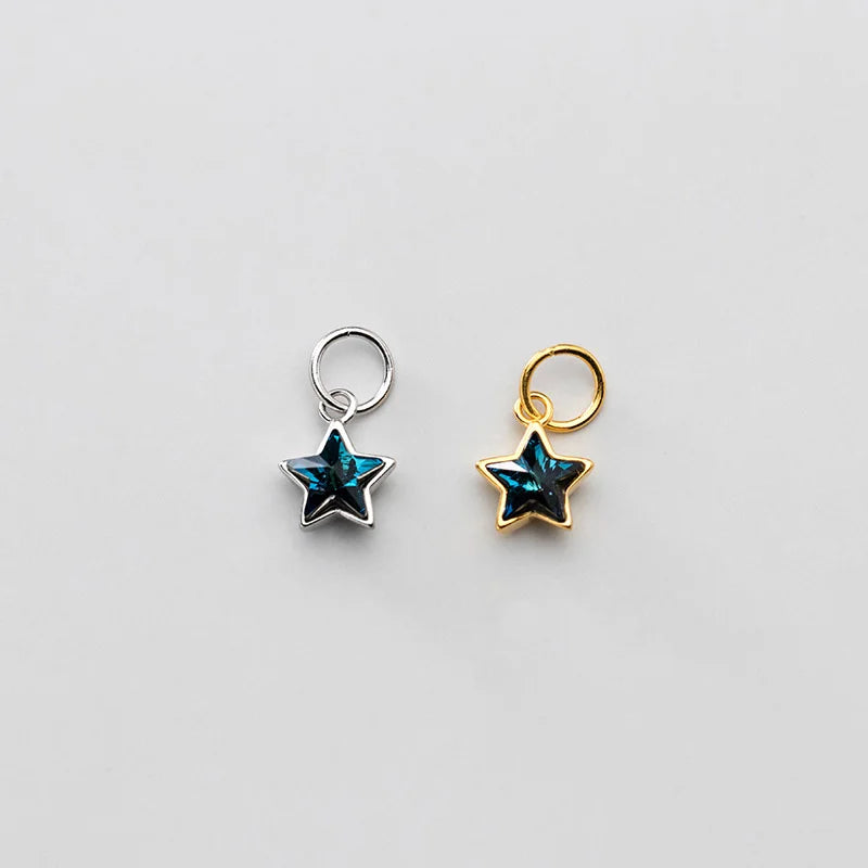 6.6mm Small Sterling Silver Bermuda Blue Star Charms 925 Silver Rhinestone Star Charms for Jewelry Making