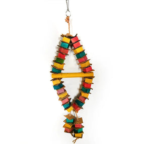New Design Interactive Eco-Friendly Pet Toy Includes Wood Block Rope Hanging Toy Feather Paper Sisal Material for Parrot Birds