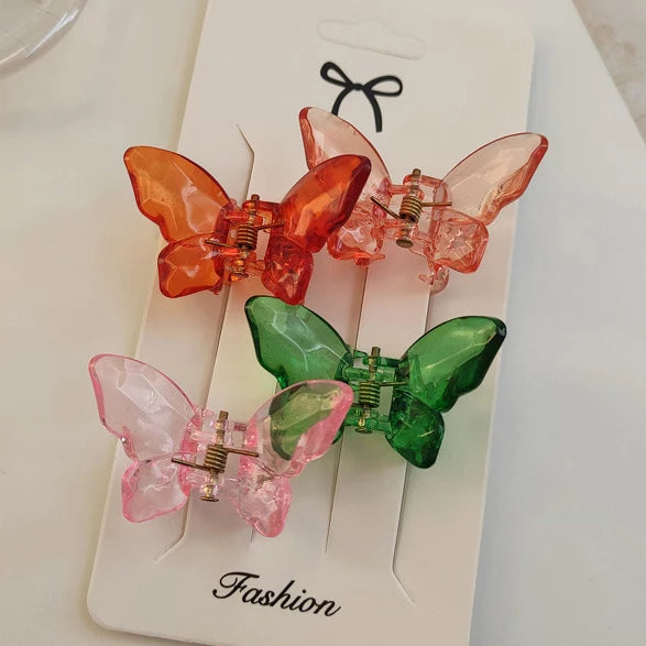 4ps One Card Spring Candy Color Girls Butterfly Plastic Hair Claws for