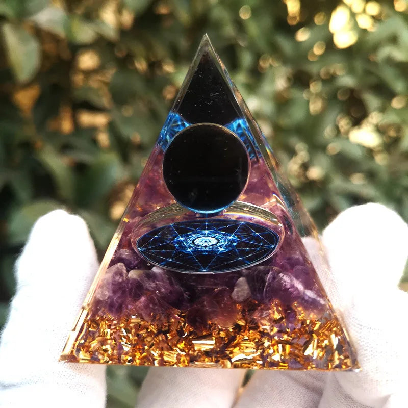 New 6cm Pentagram Crystal Gravel Pyramid Amethyst Natural Energy Generator Reiki Chakra Multiplier Chakra Protection