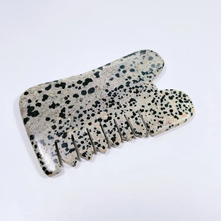 Huiying Gua Sha Comb Hair Dalmatian Jasper Hair Care Kit Wide Tooth Comb Spiky Teeth Hair Brush Kit