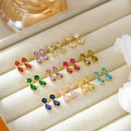 Colored Stone 12 Birthstone Earring Simple Small Bone Nails 18k Gold Plated Elegant Vintage Stud Earrings