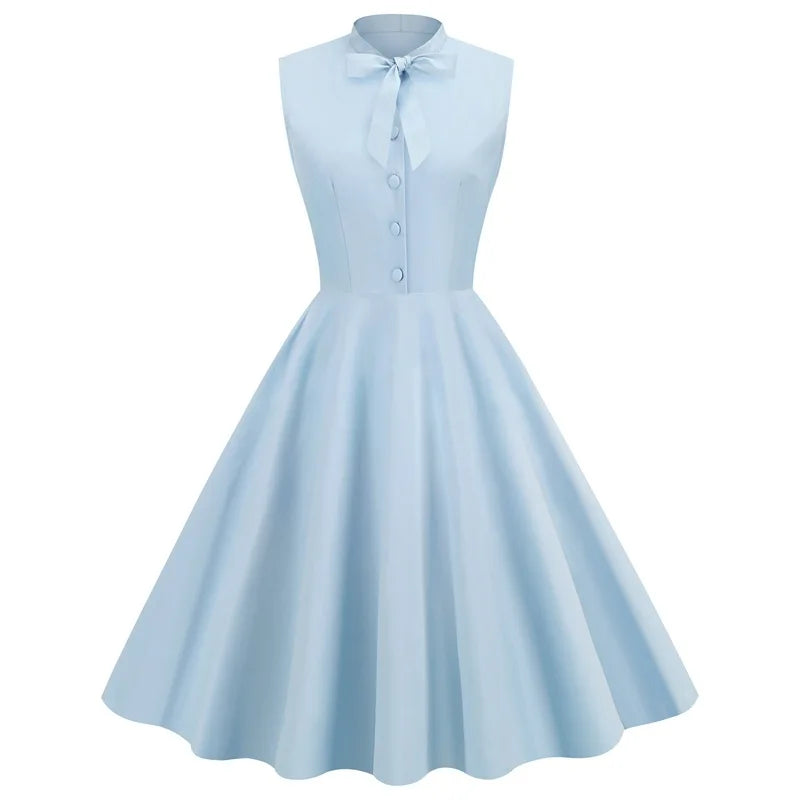 Wholesale 50s 60s Vintage Clothing Retro Cotton Solid Color Sleeveless Shirt Dress with Buttons
