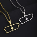 No Tarnish 18K Gold Plated Stainless Steel Puerto Rico Map Shaped Necklace Jewelry