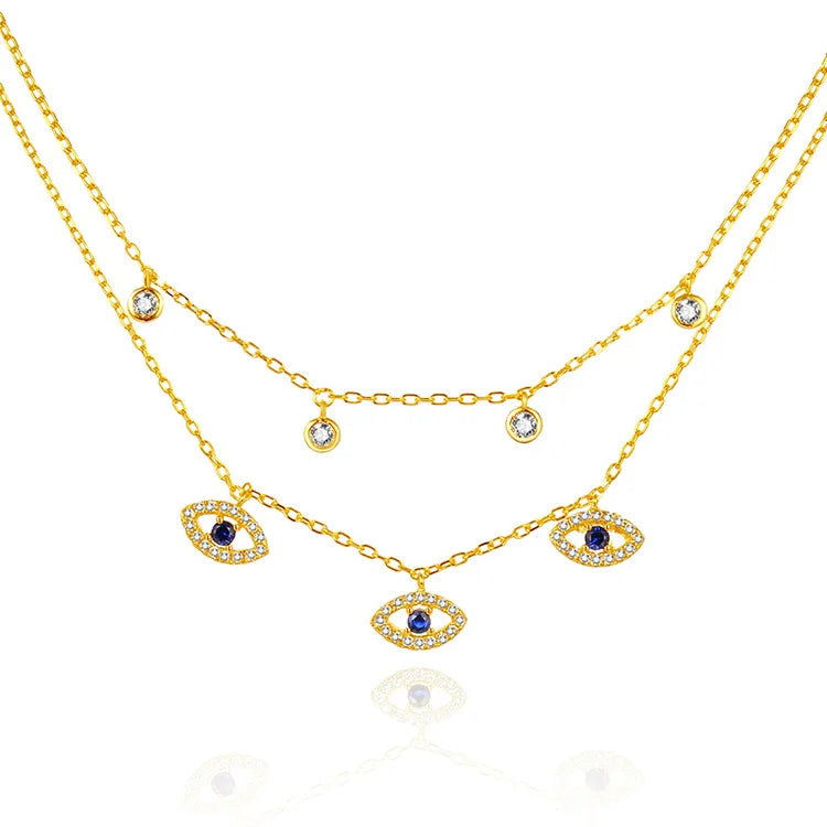 Turkish Popular Jewelry Necklaces Gold 925 Sterling Silver Women's POLIVA Pendant Necklaces Zircon Geometric Link Chain 7*9 MM