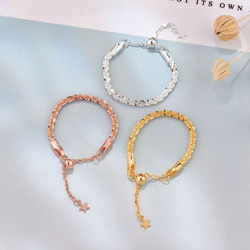 2022 New Arrival Simple S925 Sterling Silver Ring Adjustable Chain Colorful Star Ring for Women and Girls