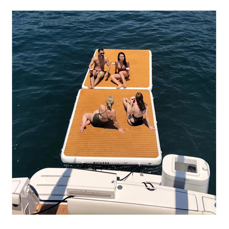 Inflatable Platform Drop Stitch Sunbathing Teak Foam Deck Pad Floating Swim air Raft Yacht Jet Ski Dock