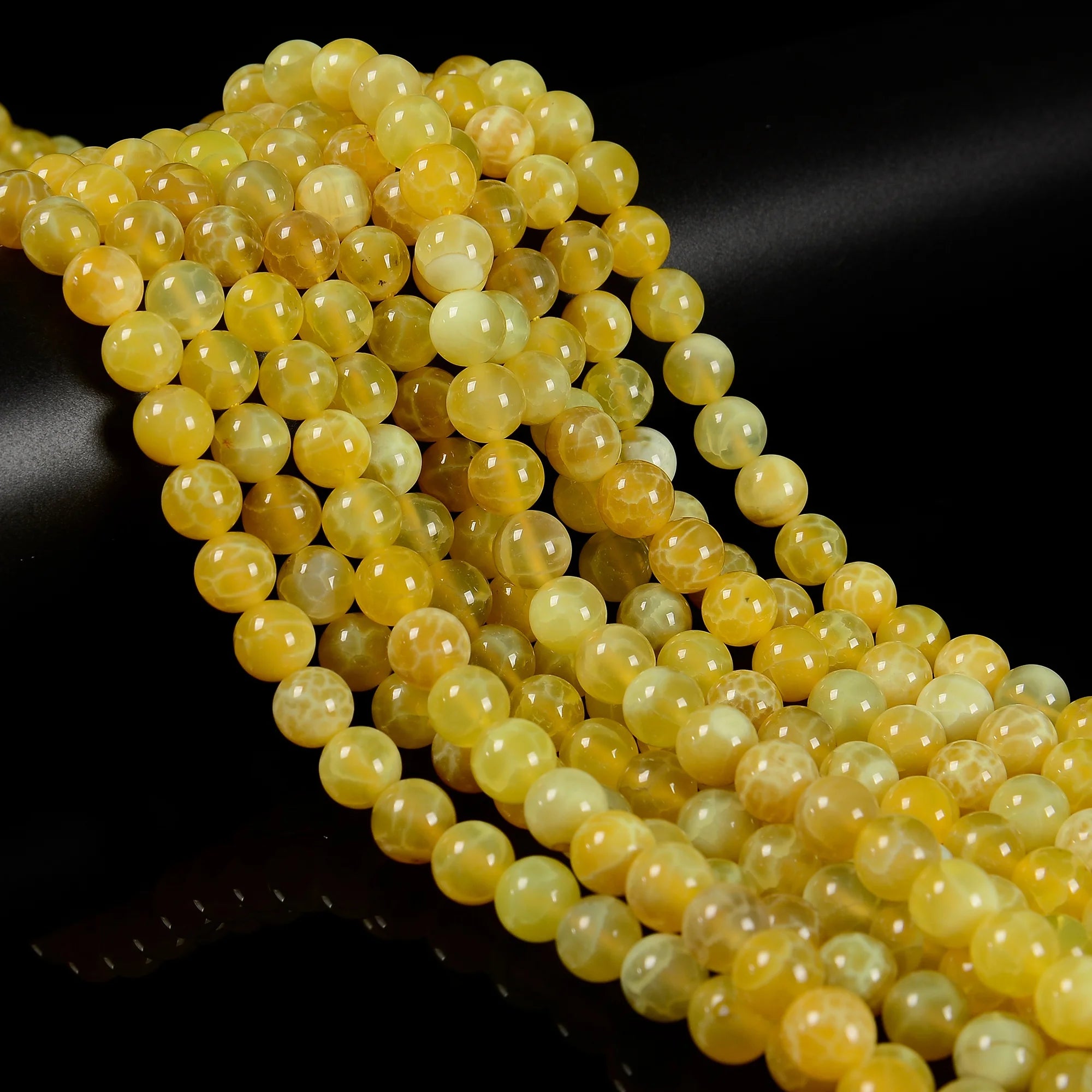 Newest Unique Yellow Fire Agate Bracelet Beads 6mm 8mm 10mm Smooth Round Necklace Beads for Jewelry Making