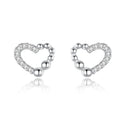 Sparkling Rhinestone Heart Shape Dainty Small 925 Sterling Silver CZ Diamond Stud Earrings