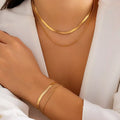 SHIXIN Goth Multilayer Flat Snake Chain Necklace Bracelet for Women Simple Vintage Clavicle Choker Aesthetic Y2K Jewelry Set
