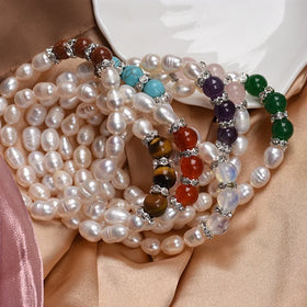 Factory Directly Selling Natural Elastic Pearl Bracelet Fashion Agate Gemstone Freshwater Natural Pearl Charm Bracelet