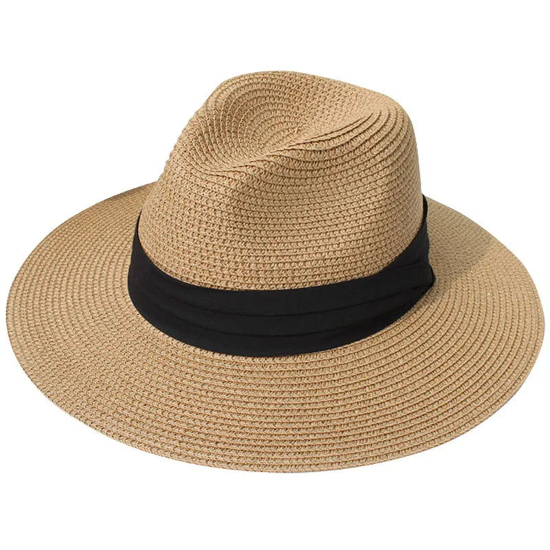 Women Men Wide Brim Straw Panama Hat Fedora Summer Beach Sun Hat UPF Straw Hat for Women