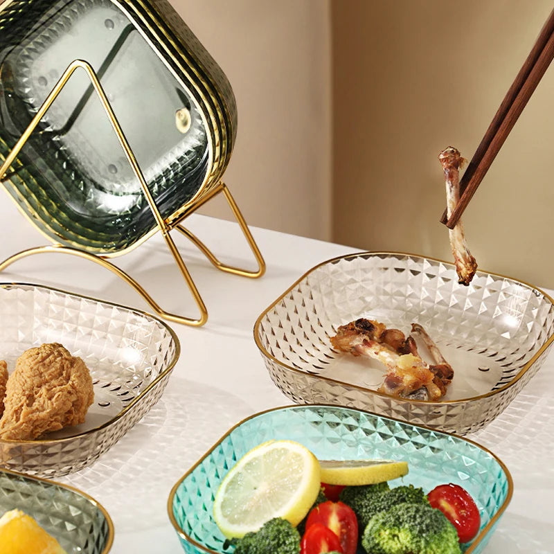 Light Luxury Transparent Fruit Plate Bone Dish Golden Edge Good-Looking Dried Fruit Tray Fruit Plate Snack Dish